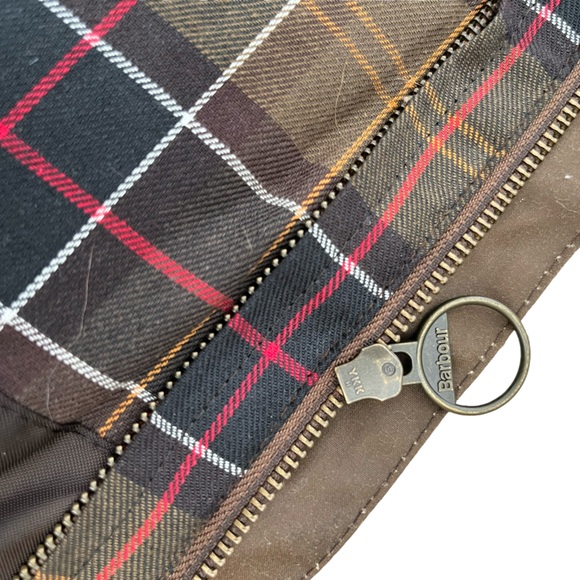 Womens Barbour Waxed Canvas Cotton Olive Green Full Zip Plaid Lined Jacket Sz 12 - Picture 4 of 8